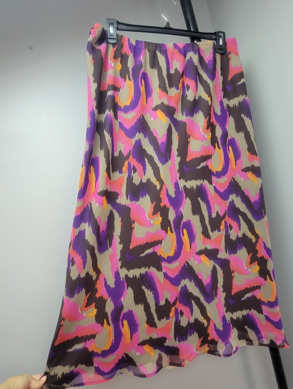 Cato Lined Maxi Skirt Vibrant Abstract Print Brown Tan Pink Purple Orange Sz 18